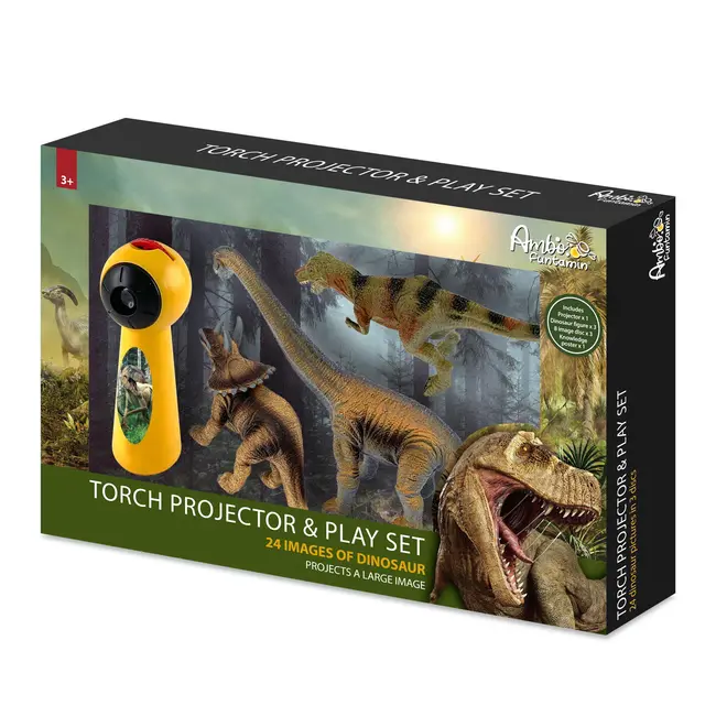 Set proiector tip lanterna & 3 figurine - dinozauri