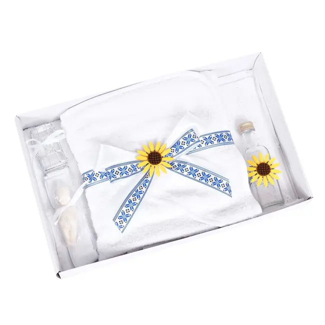 Trusou botez simplu, traditional floarea soarelui, decorat cu motive populare, albastru national, Denikos&reg; TR003