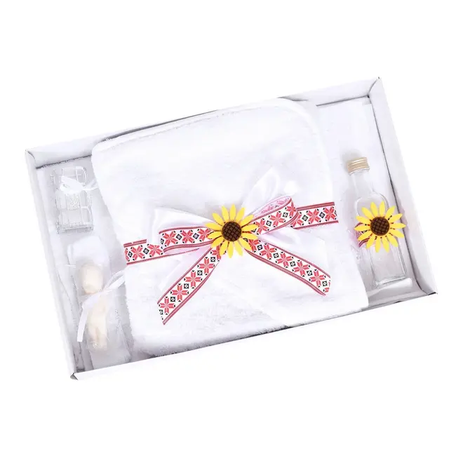 Trusou botez traditional floarea soarelui, decorat cu motive populare, rosu national, Denikos&reg; TR002