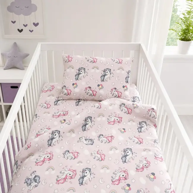 Lenjerie pat bebe 120x60 cm bumbac ranforce 3 piese Unicorni - ASC6427968020743