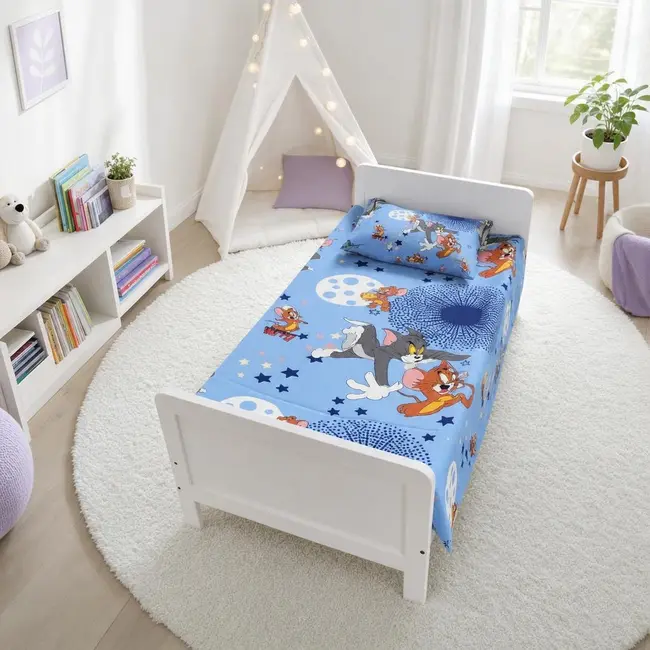 Lenjerie patut bebe 120x60 cm bumbac ranforce 3 piese Tom si Jerry Blue - ASC6427968020781