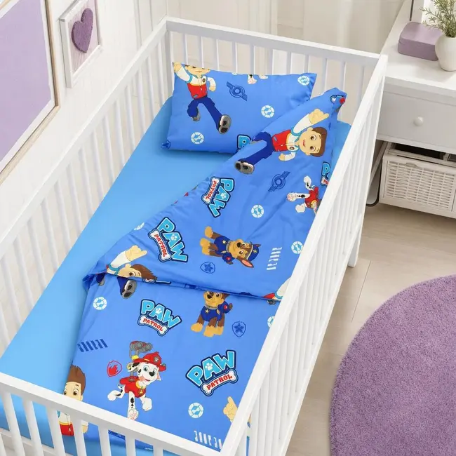 Lenjerie patut bebe 120x60 cm bumbac ranforce 3 piese Paw Patrol Blue - ASC6427968020828