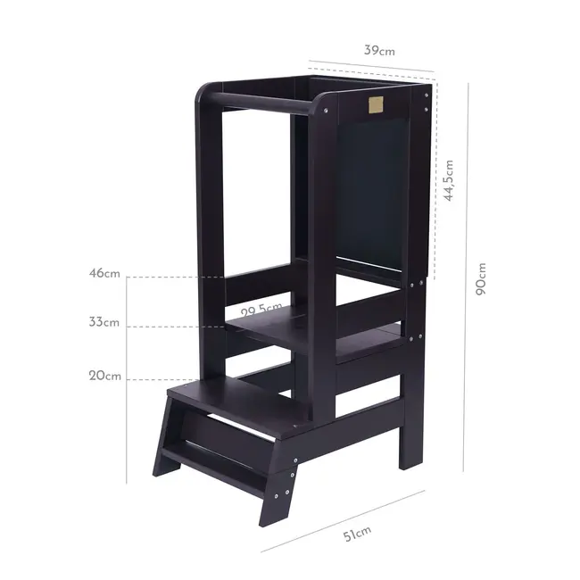 Inaltator Learning Tower Ajustabil Cu Tabla De Scris, Ajutor De Bucatarie Meowbaby  , Lemn Negru Pjbkh02011cie