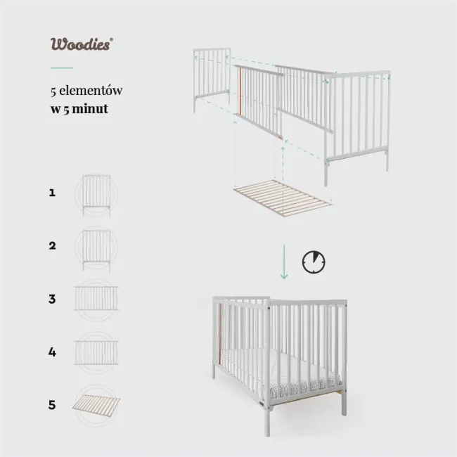 Patut Din Lemn Pentru Bebe, Inaltime Saltea Reglabila, Stardust  Craft Gri 120a 60 Cm Pjbstardust_grey
