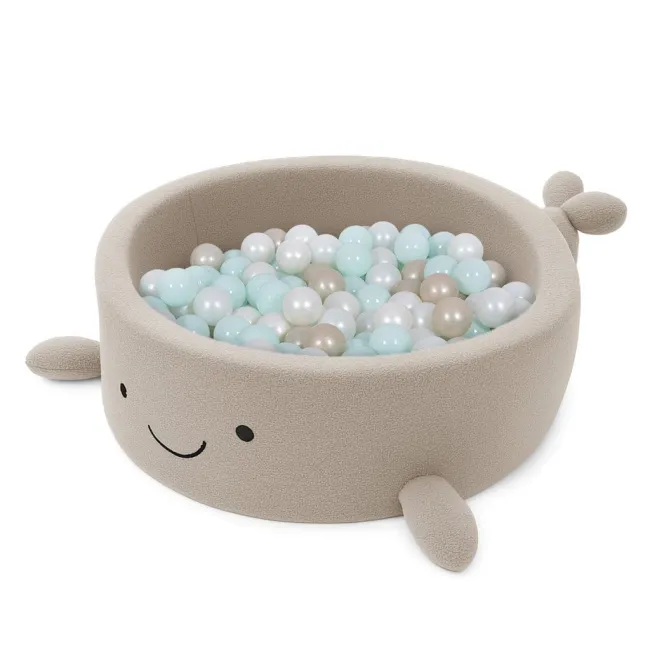 Piscina Cu Bile Boucle Pentru Copii Meowbaby   Balena,   Oat Biscuit Beige, Fara Bile, Material Certificat Oeko-tex Pjbmbsbawlr21220
