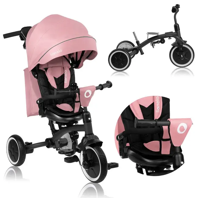 Tricicleta copii, Lionelo, Tris Plus, Ultrapliabila, Multifunctionala, Pana la 25 kg, Inclinare spatar in fata si in spate, Suport picioare, Control al directiei, Scaun reversibil, Rotire 360 grade, Conform cu EN71, 9 luni-5 ani, Roz BYNLO-TRIS_PLUS_PINK_