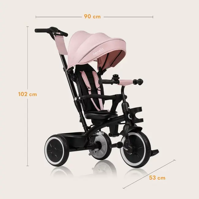 Tricicleta copii, Lionelo, Berry, 2 in 1, Multifunctionala, Suport picioare, Control al directiei, Scaun reversibil, Rotire 360 grade, Functie de roata libera, Utilizare pana la 5 ani, Constructie din otel, Conform cu standardul EN71, Roz BYNLO-BERRY_PINK