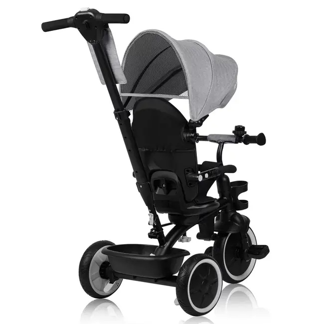 Tricicleta copii, Lionelo, Berry, 2 in 1, Multifunctionala, Suport picioare, Control al directiei, Scaun reversibil, Rotire 360 grade, Functie de roata libera, Utilizare pana la 5 ani, Constructie din otel, Conform cu standardul EN71, Gri BYNLO-BERRY_GREY