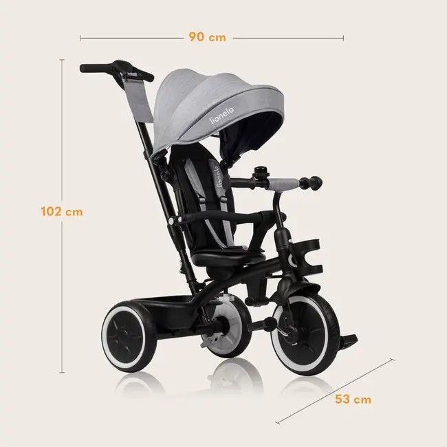 Tricicleta copii, Lionelo, Berry, 2 in 1, Multifunctionala, Suport picioare, Control al directiei, Scaun reversibil, Rotire 360 grade, Functie de roata libera, Utilizare pana la 5 ani, Constructie din otel, Conform cu standardul EN71, Gri BYNLO-BERRY_GREY