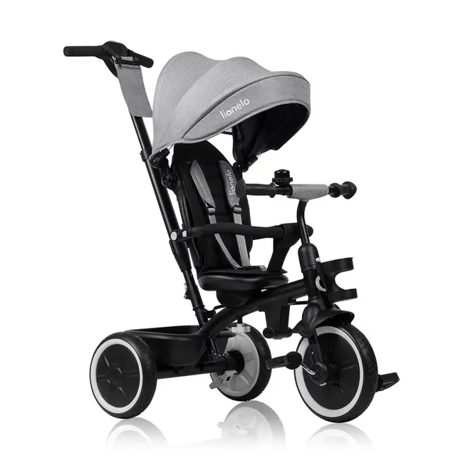 Tricicleta copii, Lionelo, Berry, 2 in 1, Multifunctionala, Suport picioare, Control al directiei, Scaun reversibil, Rotire 360 grade, Functie de roata libera, Utilizare pana la 5 ani, Constructie din otel, Conform cu standardul EN71, Gri BYNLO-BERRY_GREY