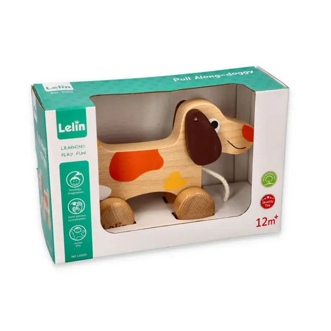 Jucarie din lemn de tras catelus lelin