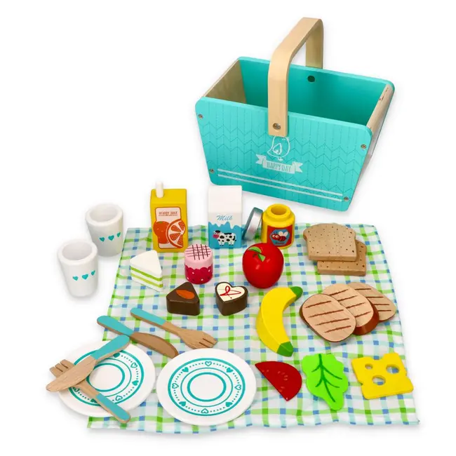 Set de joaca 26 piese din lemn, cos pentru picnic lelin l40203