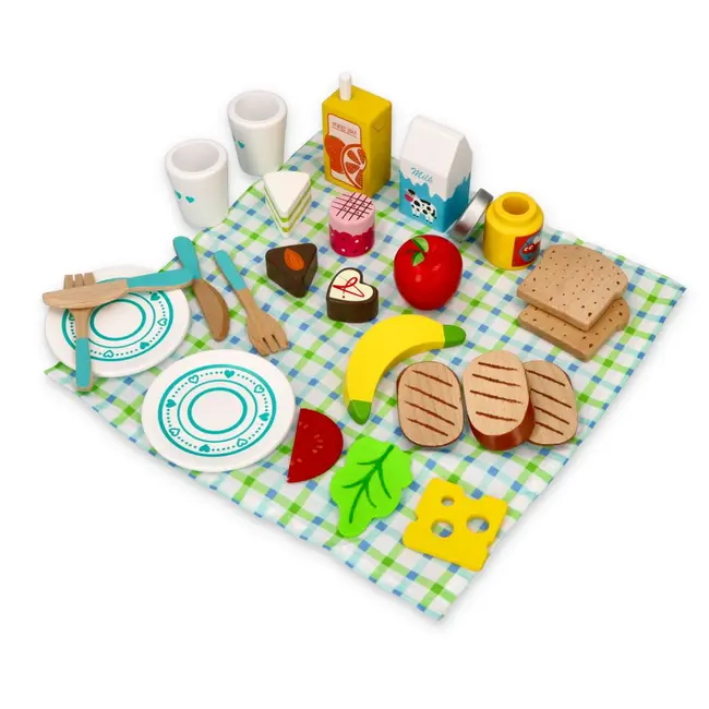 Set de joaca 26 piese din lemn, cos pentru picnic lelin l40203