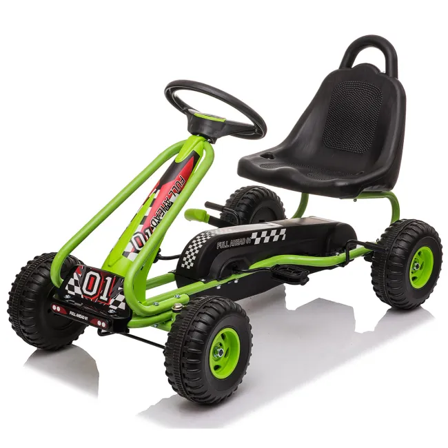 Kart cu pedale pentru copii g201 kidscare, culoare verde, frana de mana, pentru 3-6 ani, scaun reglabil