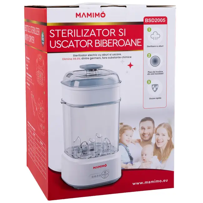 Sterilizator bibroane electric cu aburi si functie uscare mamimo bsd2005, 5 biberoane, sterilizare rapida, oprire automata