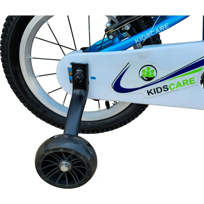 Bicicleta copii 5-8 ani happyboy kidscare albastra 16 inch &ndash; cu roti ajutatoare, frane de mana, sticla inclusa, pentru baieti