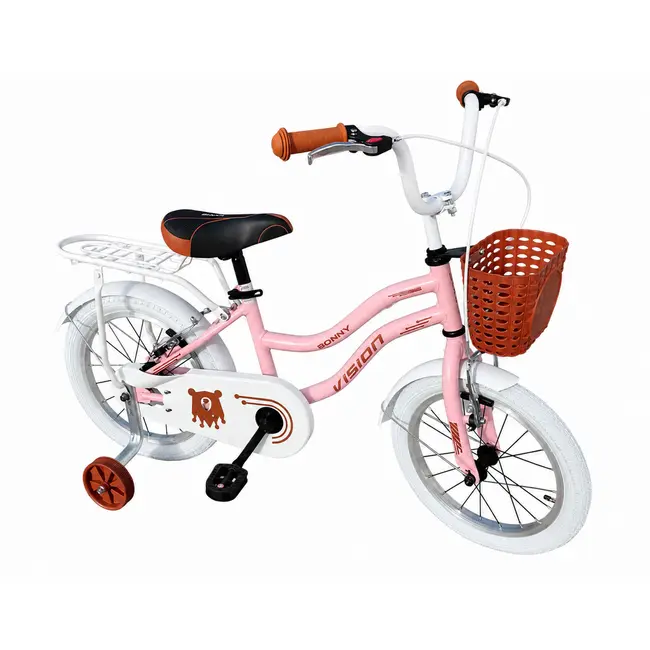Bicicleta pentru copii bonny&nbsp;light&nbsp;pembe belderia roti 16 inch, roti ajutatoare, cu portbagaj si cosulet