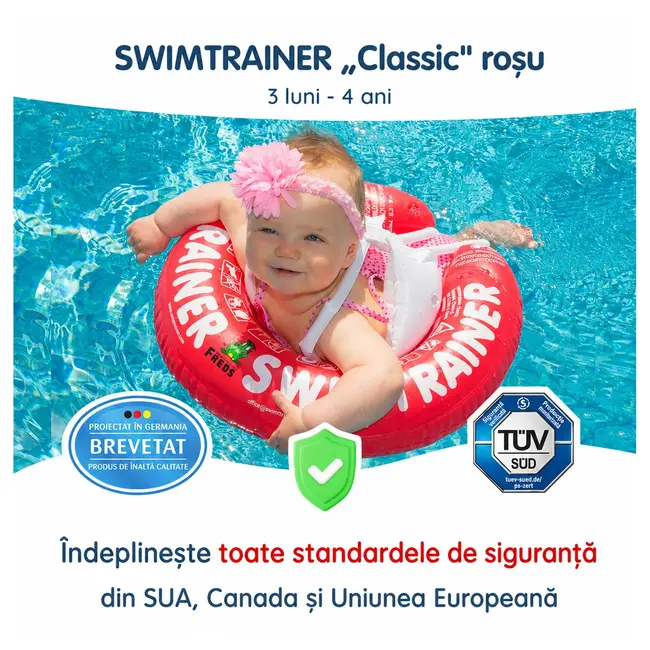 Colac de inot pentru bebelusi si copii swimtrainer classic, rosu, 3 luni - 4 ani, freds swim academy