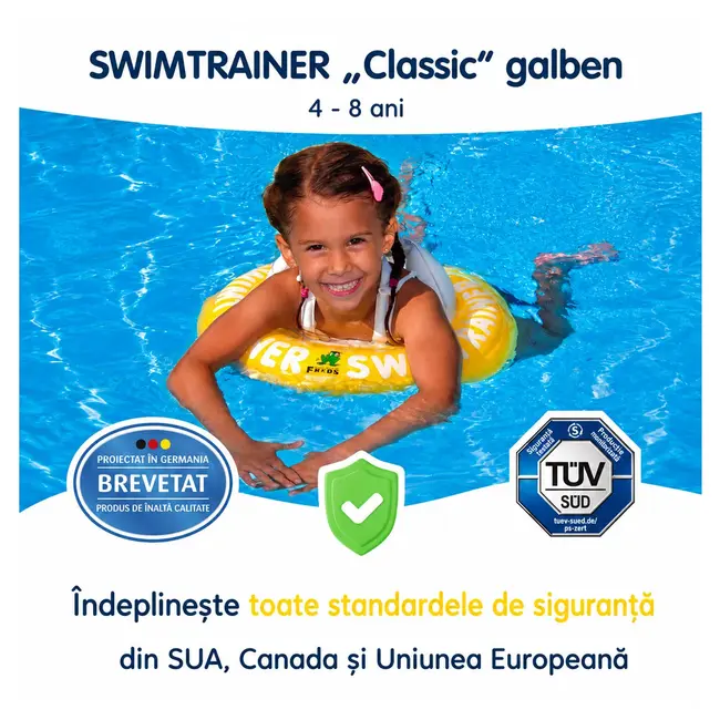 Colac de inot pentru copii swimtrainer classic galben, 4 - 8 ani, freds swim academy