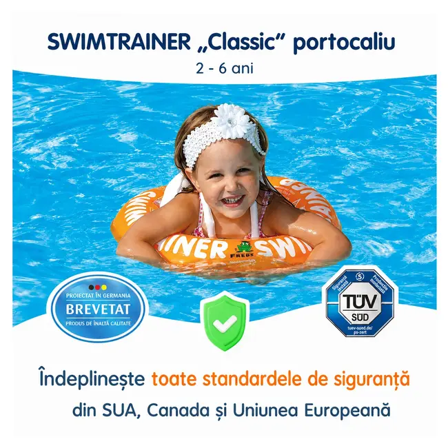 Colac de inot pentru copii swimtrainer classic portocaliu, 2 - 6 ani, freds swim academy