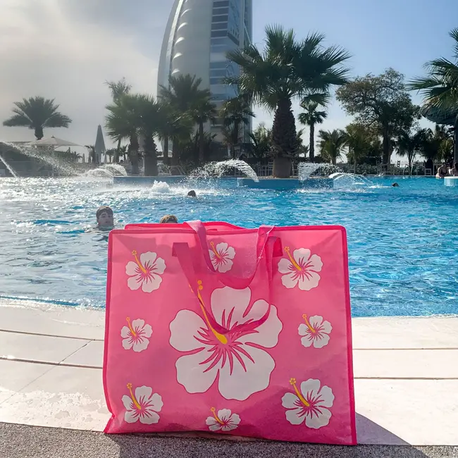 Geanta mare de plaja cu model hibiscus, 55 x 20 x 45 cm freds swim academy