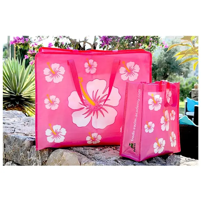 Geanta mica de plaja cu model hibiscus, 28 x 12 x 31 cm freds swim academy