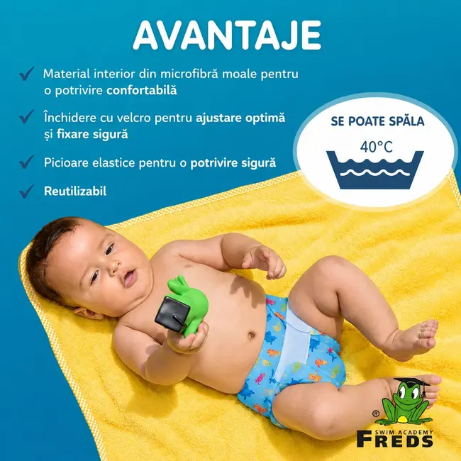 Scutec reutilizabil pentru inot bebelusi, blue, marimea 1, 4 - 9 kg, freds swim academy