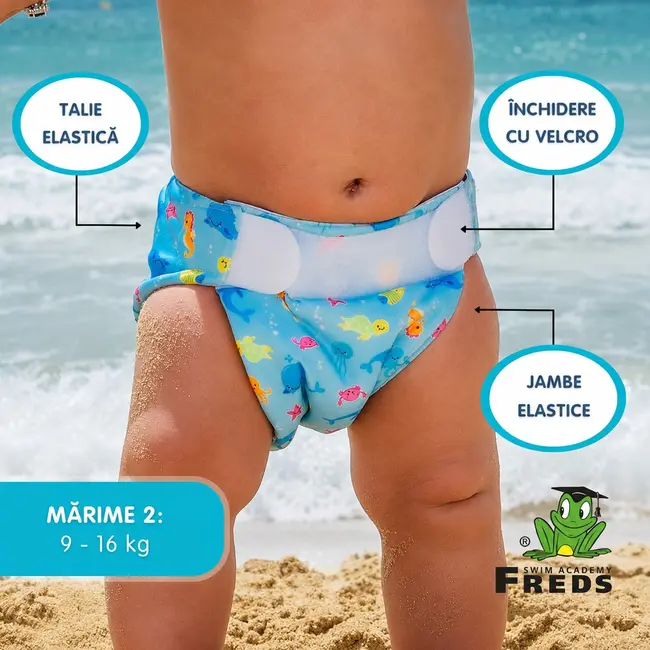 Scutec reutilizabil pentru inot bebelusi, blue, marimea 2, 9 - 16 kg, freds swim academy