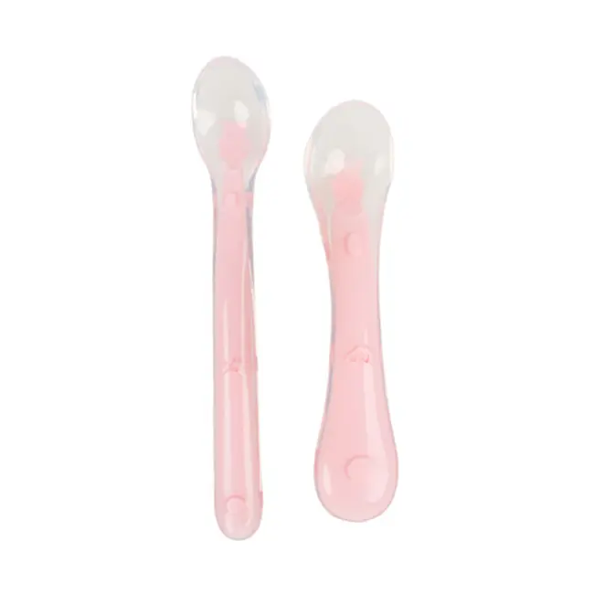 Set 2 lingurite flexibile din silicon pentru diversificare, fara bpa, de marimi diferite, roz somon, kidscare