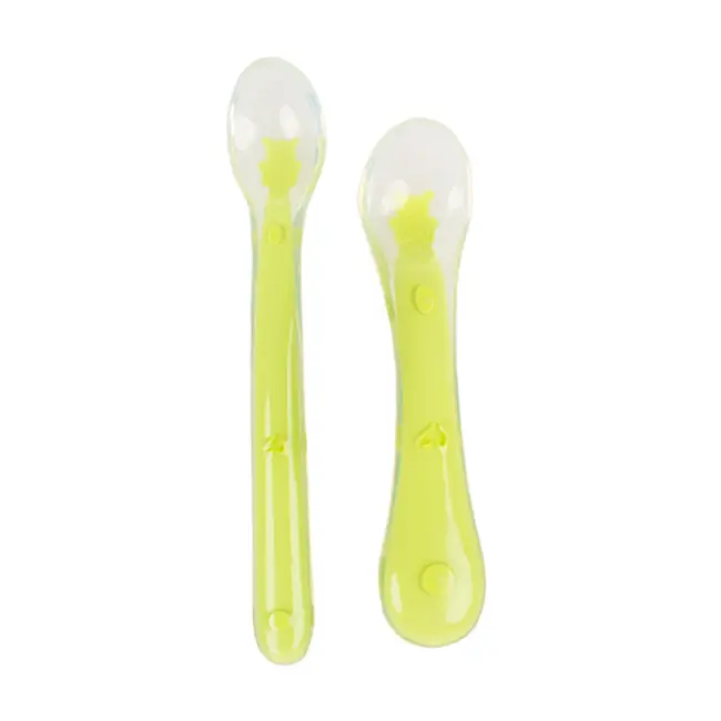 Set 2 lingurite flexibile din silicon pentru diversificare, fara bpa, de marimi diferite, verde, kidscare