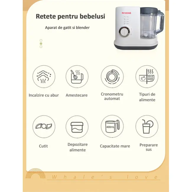 Aparat de gatit cu aburi si functie de blender 2 in 1 mamimo bfp8001