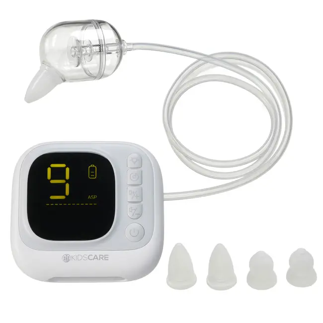 Aspirator nazal electric kidscare, 9 trepte absorbtie, 4 varfuri, melodii pentru copii, lumina de veghe, acumulator inclus
