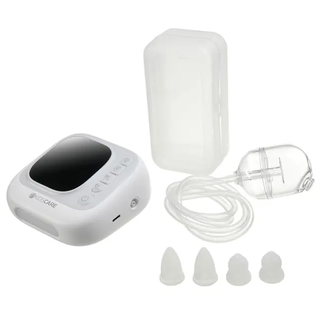 Aspirator nazal electric kidscare, 9 trepte absorbtie, 4 varfuri, melodii pentru copii, lumina de veghe, acumulator inclus