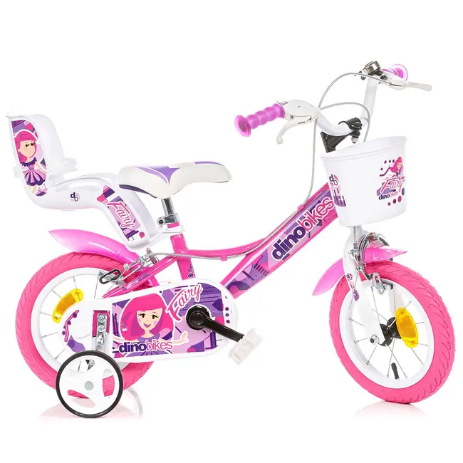 Bicicleta pentru copii fairy db-124rsn-09fy dino bikes, 12 inch, culoare roz cu alb
