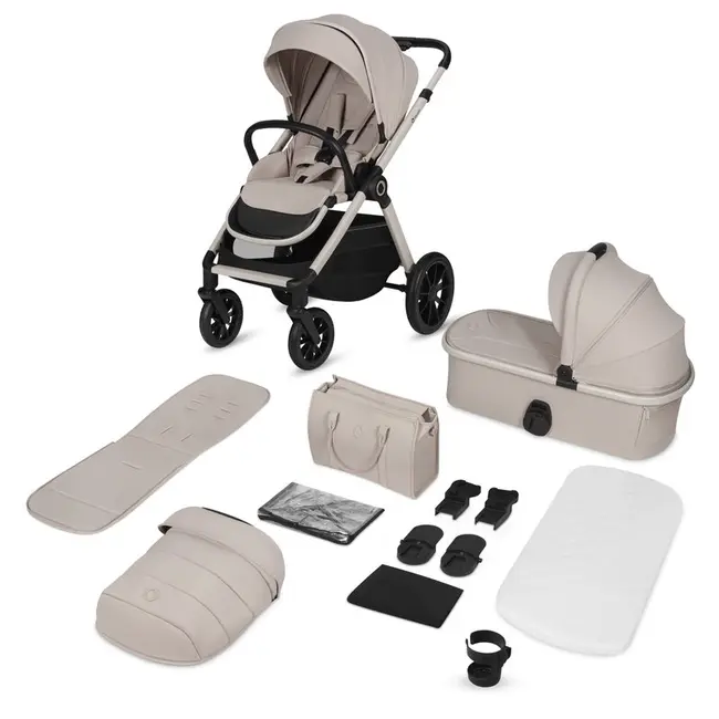 Carucior 2 in 1, Lionelo, Layla, Pana la 22 kg, Cadru aluminiu, Cu landou intarit si salteluta din spuma AirDots, Reversibil, Cu ventilatie 3D, Cu accesorii, EN1888-1, EN1888-2, EN1466, Bej BYNLO-LAYLA_2IN1_BEIGE_SAND