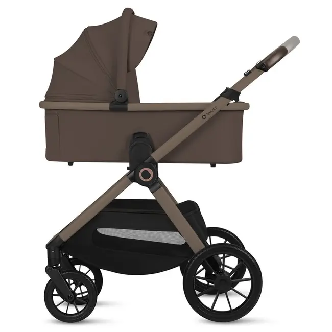 Carucior 2 in 1, Lionelo, Layla, Pana la 22 kg, Cadru aluminiu, Cu landou intarit si salteluta din spuma AirDots, Reversibil, Cu ventilatie 3D, Cu accesorii, EN1888-1-2, EN1466, Maro BYNLO-LAYLA_2IN1_BEIGE_TAUPE