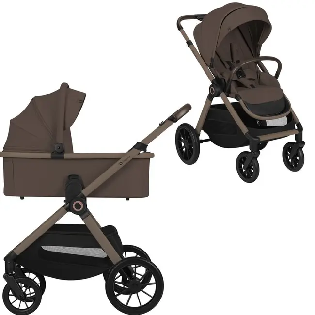 Carucior 2 in 1, Lionelo, Layla, Pana la 22 kg, Cadru aluminiu, Cu landou intarit si salteluta din spuma AirDots, Reversibil, Cu ventilatie 3D, Cu accesorii, EN1888-1-2, EN1466, Maro BYNLO-LAYLA_2IN1_BEIGE_TAUPE