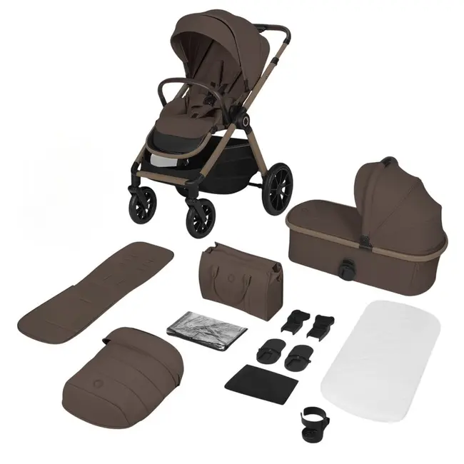 Carucior 2 in 1, Lionelo, Layla, Pana la 22 kg, Cadru aluminiu, Cu landou intarit si salteluta din spuma AirDots, Reversibil, Cu ventilatie 3D, Cu accesorii, EN1888-1-2, EN1466, Maro BYNLO-LAYLA_2IN1_BEIGE_TAUPE