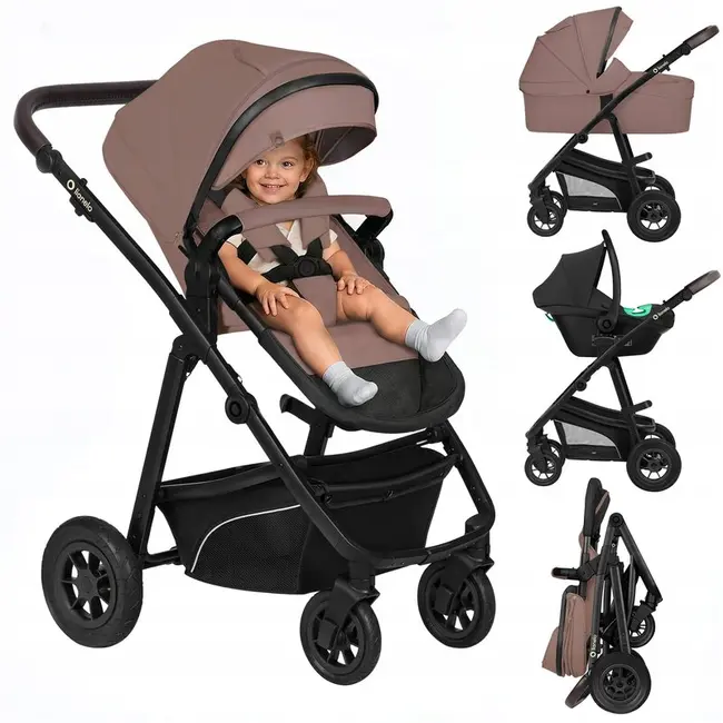 Carucior 3 in 1, Lionelo, Bianka, Transformabil, Cadru aluminiu, Cu landou si salteluta moale, Cu scoica auto, Cu multiple accesorii, Sustine 22 kg, 0 luni+, EN1466:2014+AC:2015, EN1888, Bej Taupe BYNLO-BIANKA_3IN1_BEIGE_TAUPE
