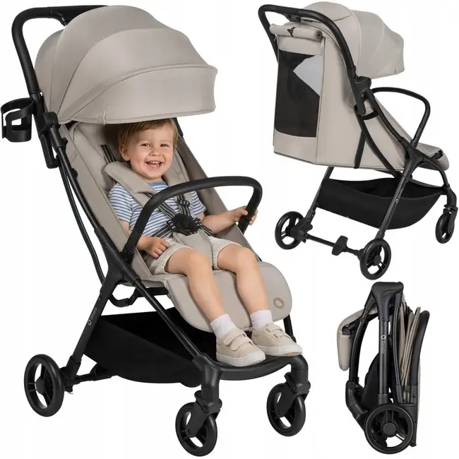 Carucior sport, Lionelo, Agia, 7.3 kg, Ultracompact, Pliere rapida cu o mana, Suport pentru biberon inclus, Sezutul lat si confortabil, 6-48 luni, Sustine 22 kg, Bej BYNLO-AGIA_BEIGE_SAND