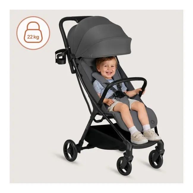 Carucior sport, Lionelo, Agia, 7.3 kg, Ultracompact, Pliere rapida cu o mana, Suport pentru biberon inclus, Sezutul lat si confortabil, 6-48 luni, Sustine 22 kg, Gri BYNLO-AGIA_GREY_STONE