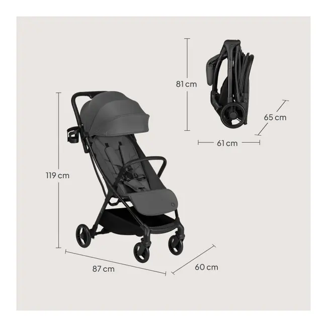 Carucior sport, Lionelo, Agia, 7.3 kg, Ultracompact, Pliere rapida cu o mana, Suport pentru biberon inclus, Sezutul lat si confortabil, 6-48 luni, Sustine 22 kg, Gri BYNLO-AGIA_GREY_STONE