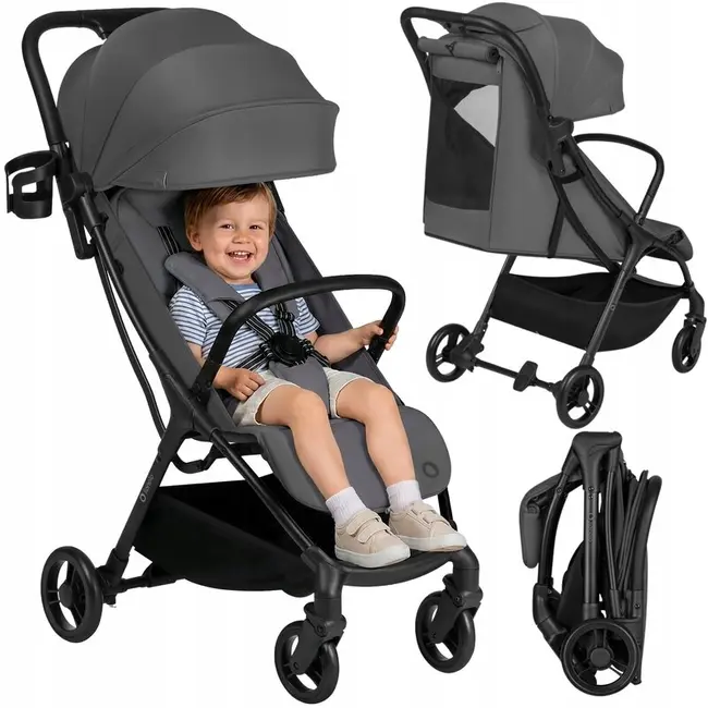 Carucior sport, Lionelo, Agia, 7.3 kg, Ultracompact, Pliere rapida cu o mana, Suport pentru biberon inclus, Sezutul lat si confortabil, 6-48 luni, Sustine 22 kg, Gri BYNLO-AGIA_GREY_STONE