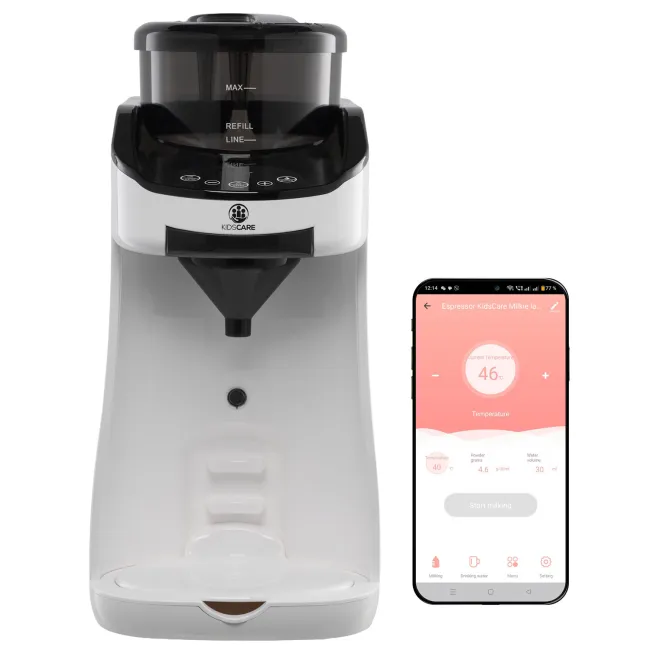 Espressor inteligent kidscare milkie pentru lapte praf, aplicatie mobila, rezervor 1,8l, autocuratare