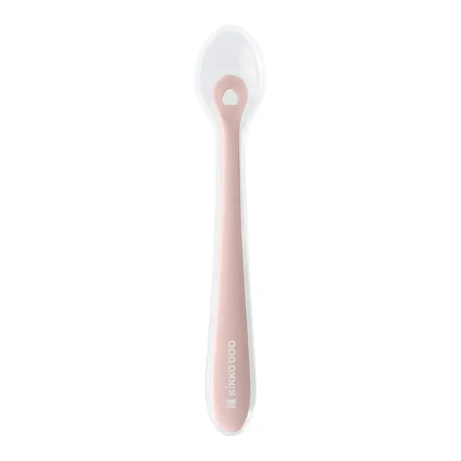 Lingurita din silicon lichid, ultra-moale si delicata cu gingiile, cu carcasa, 4 luni+, Blush