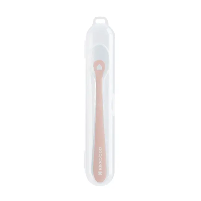 Lingurita din silicon lichid, ultra-moale si delicata cu gingiile, cu carcasa, 4 luni+, Blush