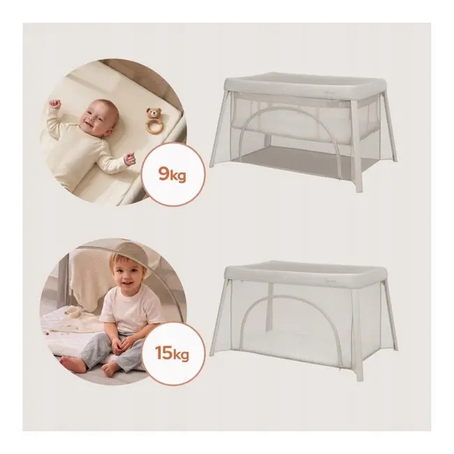 Patut multifunctional, Lionelo, Mila, 2 in 1, Saltea 4 cm cu spuma T25, 2 niveluri de inaltime, Pliere rapida, Intrare laterala, Geanta de transport inclusa, 0-36 luni, Pana la 15 kg, Bej BYNLO-MILA_BEIGE_CREAM