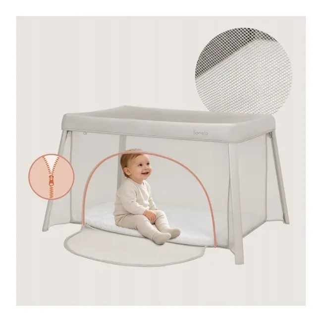 Patut multifunctional, Lionelo, Mila, 2 in 1, Saltea 4 cm cu spuma T25, 2 niveluri de inaltime, Pliere rapida, Intrare laterala, Geanta de transport inclusa, 0-36 luni, Pana la 15 kg, Bej BYNLO-MILA_BEIGE_CREAM