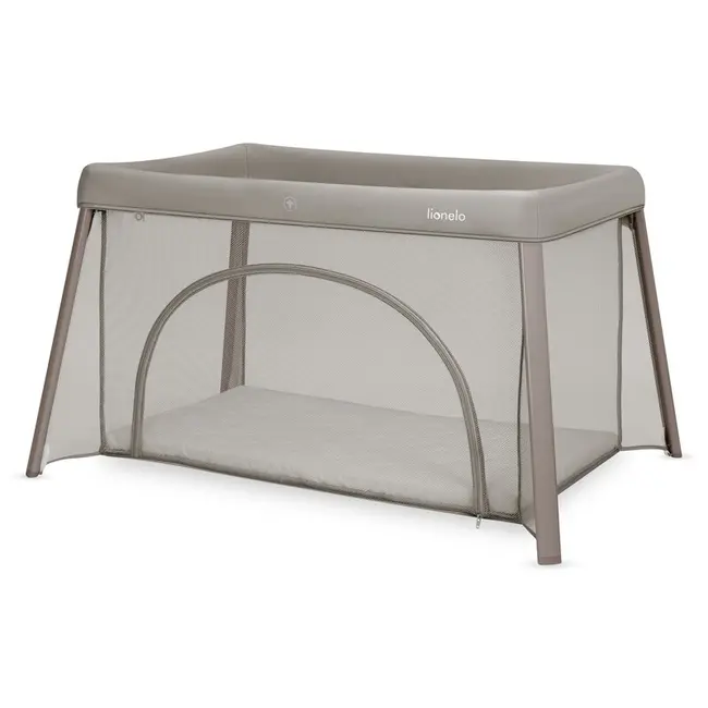 Patut multifunctional, Lionelo, Mila, 2 in 1, Saltea 4 cm cu spuma T25, 2 niveluri de inaltime, Pliere rapida, Intrare laterala, Geanta de transport inclusa, 0-36 luni, Pana la 15 kg, Bej Taupe BYNLO-MILA_BEIGE_TAUPE