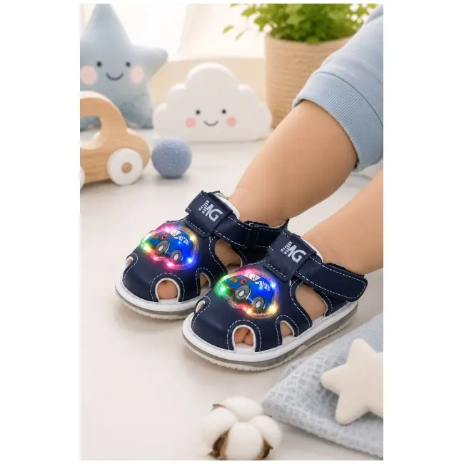 Sandale bleumarin cu luminite, talpa flexibila - masinuta sndn5-17